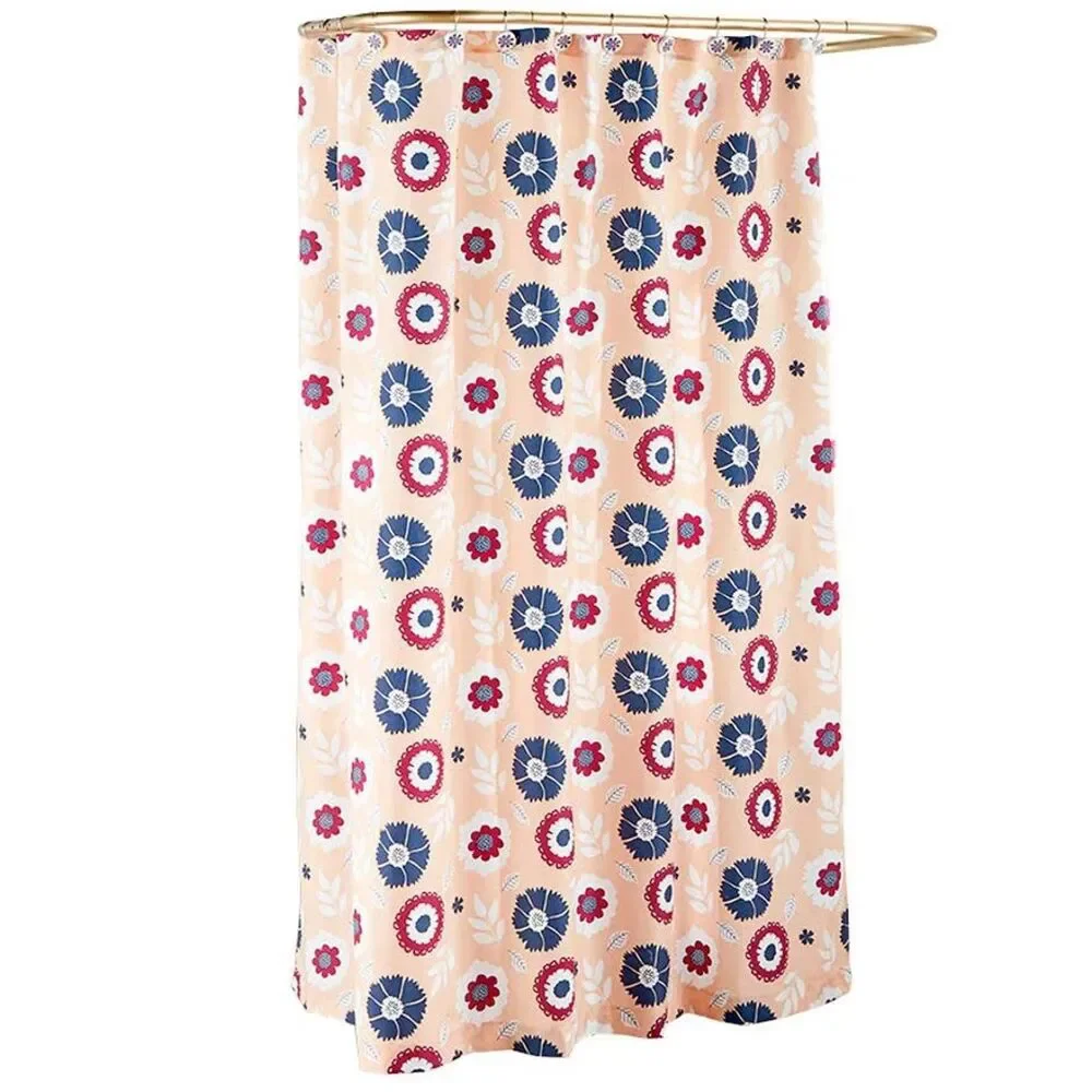 Retro Vibe Floral Shower Curtain 72-in Blue Red Floral on Tan Polyester Gift NEW